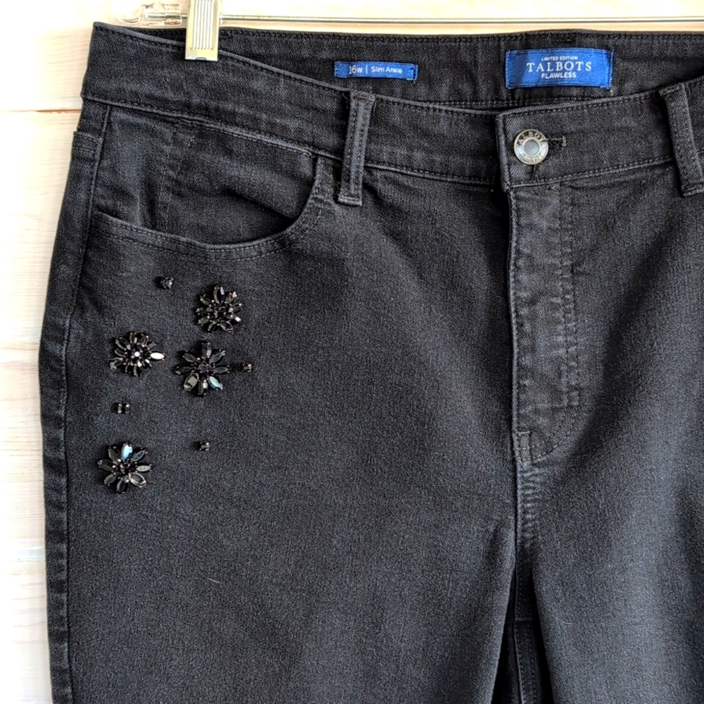 Talbots Whimsigoth Slim Ankle Crystal Embellished Jeans Black Limited Edition